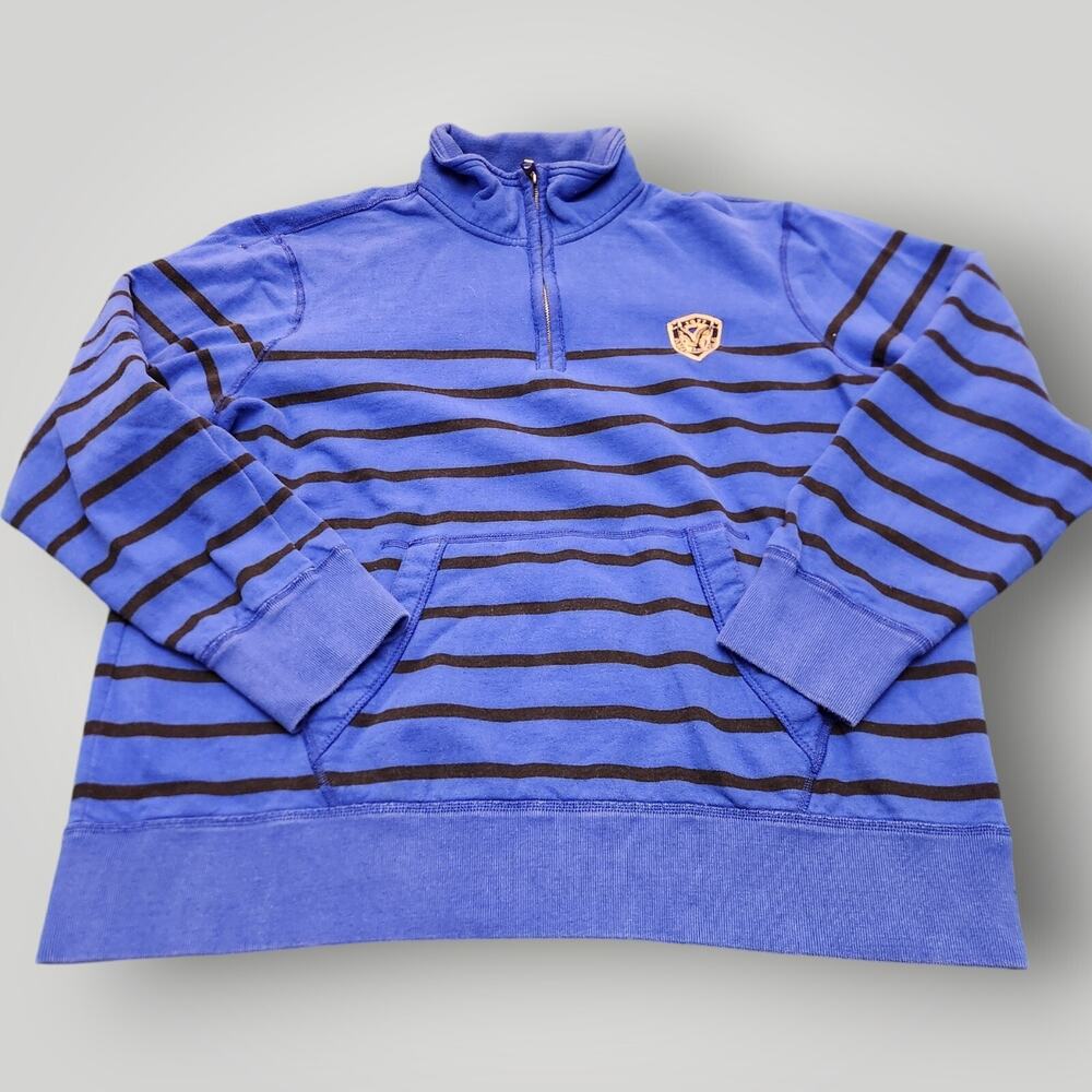 American Eagle AEO Men's XL Royal Blue Black Striped 1/4 Zip Pullover Sweatshirt